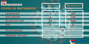 Արցախում հաստատվել է կորոնավիրուսային հիվանդության 4 նոր դեպք. նրանք նույն ընտանիքից են, նախապես մեկուսացված են եղել