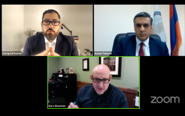 Կարնիգ Քըրքոնյանը և Գարո Բ. Ղազարյանը Արման Թաթոյանի հետ քննարկում են ռազմական հանցագործությունների և ռազմագերիների խնդիրները 