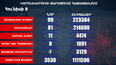 ՀՀ-ում հաստատվել է COVID-19-ի 99 նոր դեպք, առողջացել է 81 մարդ