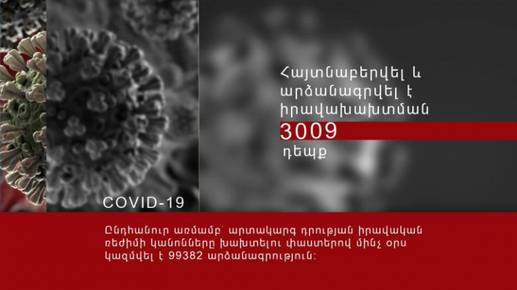 Ստուգումներով հայտնաբերվել է օրինախախտման 3009 դեպք, խախտումների ընդհանուր թիվը 99382 է