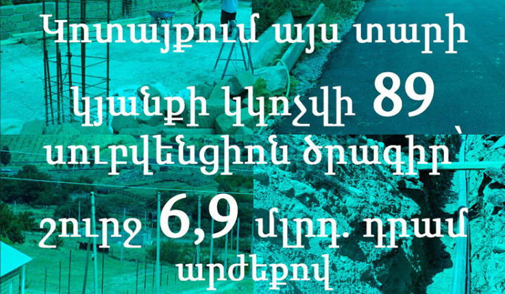 Կոտայքի մարզում կյանքի կկոչվի 89 սուբվենցիոն ծրագիր՝ շուրջ 6,9 մլրդ դրամ բյուջեով