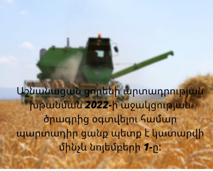 Կառավարությունը հաստատվել է աշնանացան ցորենի արտադրության խթանման 2022 թվականի աջակցության ծրագիրը