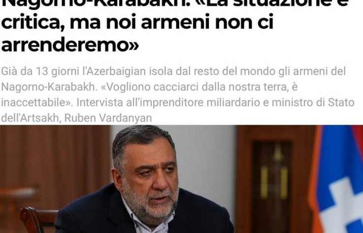 Ադրբեջանը ցանկանում է ճնշել Արցախի բնակիչներին, որ լքեն իրենց հողը. Ռուբեն Վարդանյանի հարցազրույցը իտալական «TEMPI»-ին