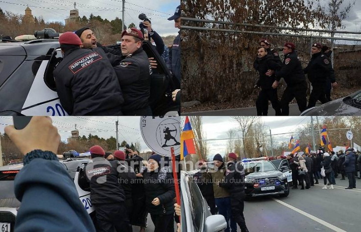 Գյումրիում իրավիճակը խիստ լարված է. ճանապարհն ազատելու համար ոստիկանները բերման են ենթարկում հավաքի մասնակիցներին